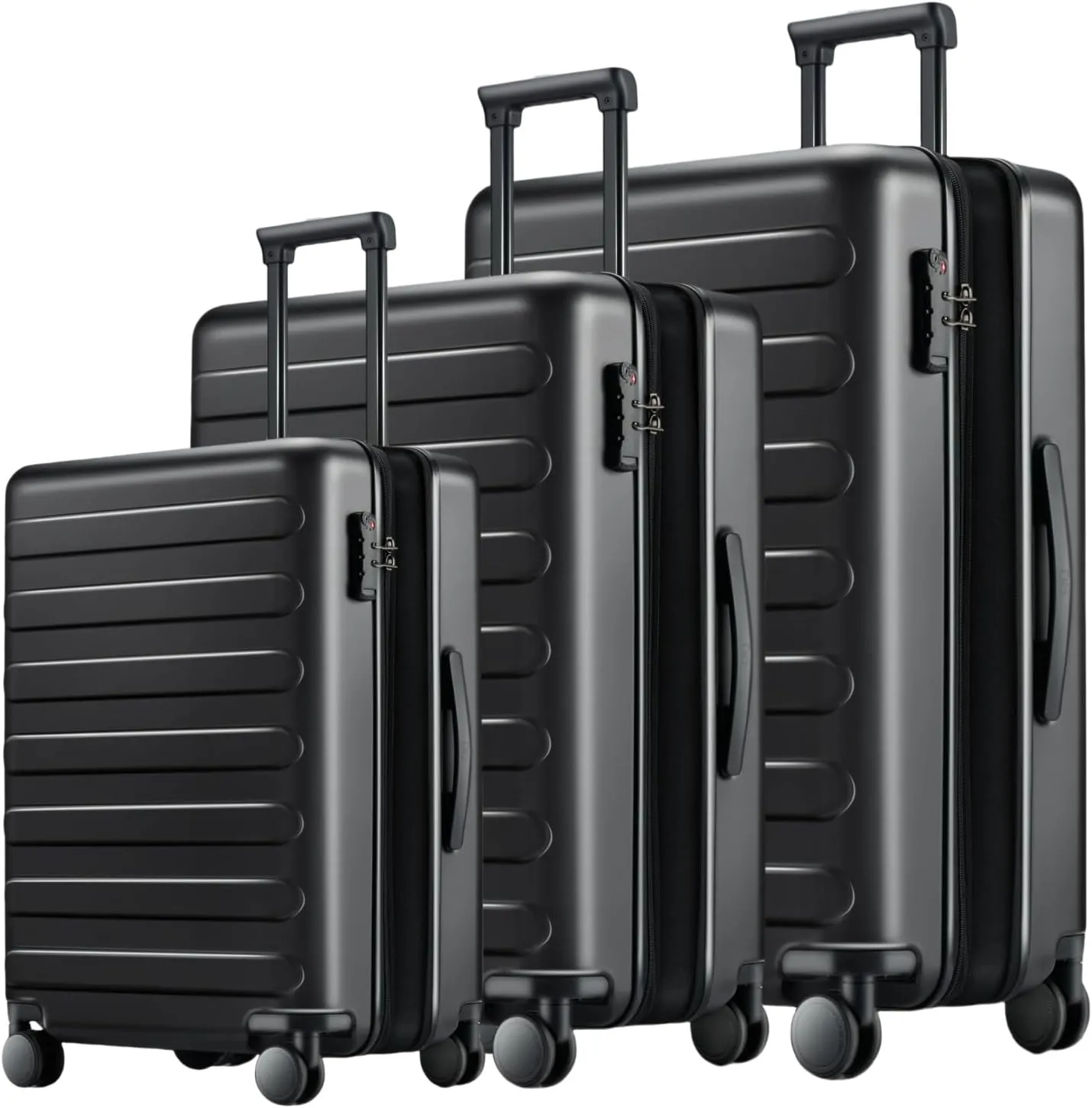 Luggage Sets 3 Piece, Carry On Luggage Airline Approved, Medium Large Checked Luggage with Spinner Wheels, Expandable, Hard Shell PC Suitcase Sets, TSA Lock, 20in/24in/28in (Black, Rhine Max)