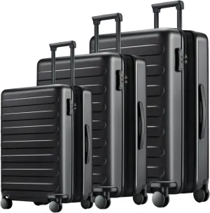 Luggage Sets 3 Piece, Carry On Luggage Airline Approved, Medium Large Checked Luggage with Spinner Wheels, Expandable, Hard Shell PC Suitcase Sets, TSA Lock, 20in/24in/28in (Black, Rhine Max)