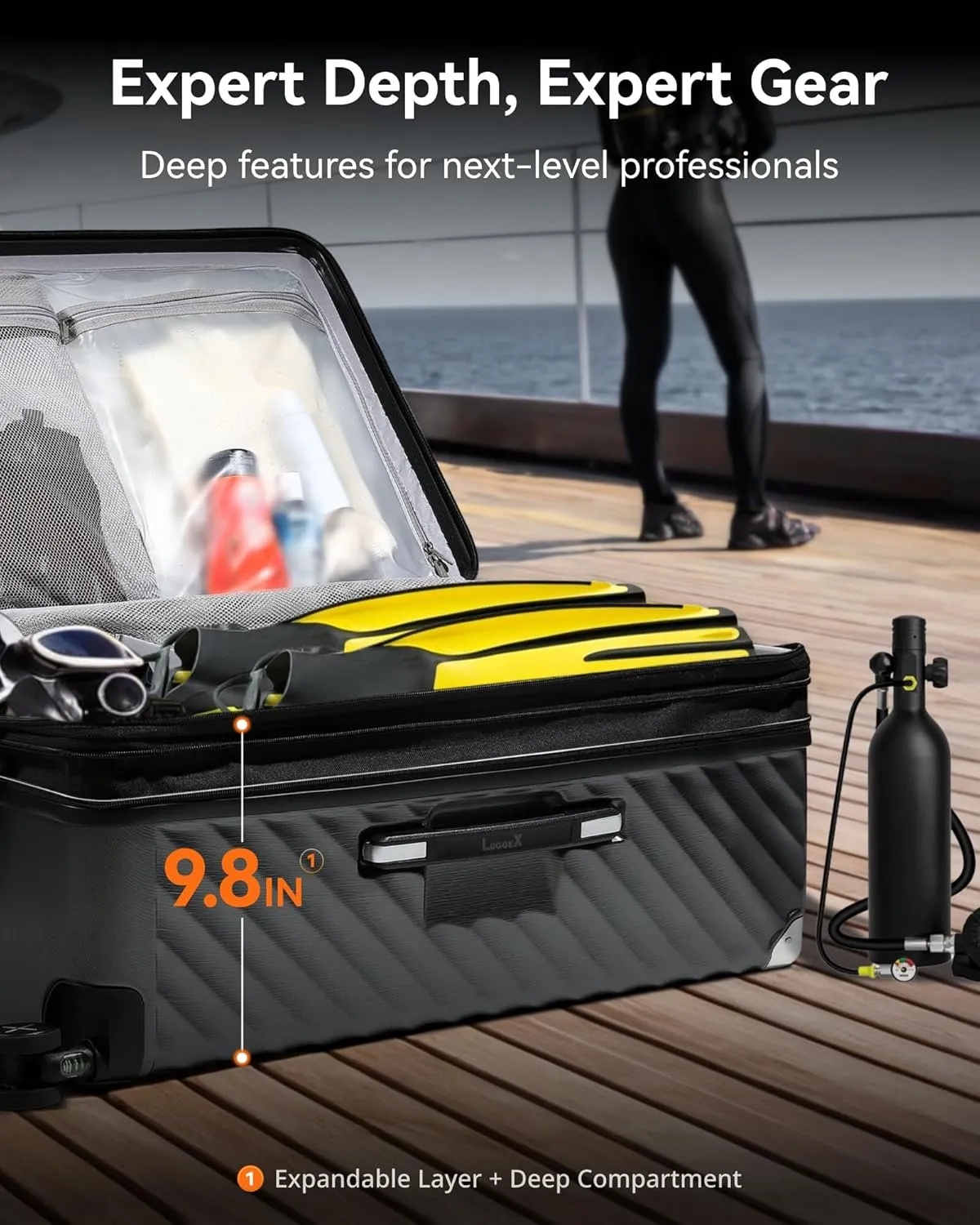 LUGGEX 28 Inch Trunk Luggage with Spinner Wheels, Deep Capacity and Expandable Design, Shock Absorbing Wheels, Adventure Ready Travel Companion, Blue, 92.2L