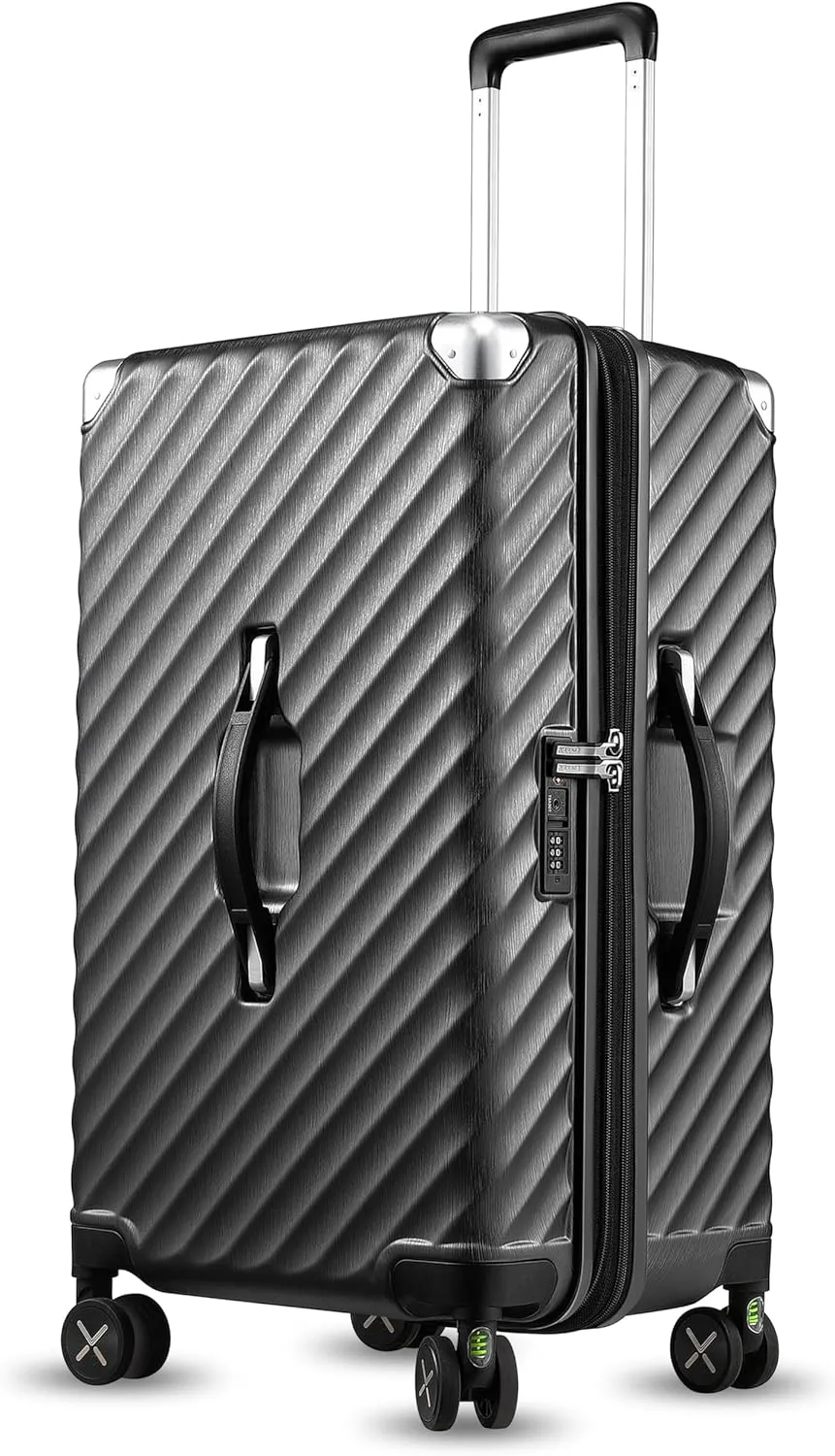 LUGGEX Trunk Luggage with Spinner Wheels - Expandable Polycarbonate Hard Shell Suitcases, Charcoal Metallic, Trunk-Medium 26-Inch, Expandable Hardshell Luggage With Spinner Wheels