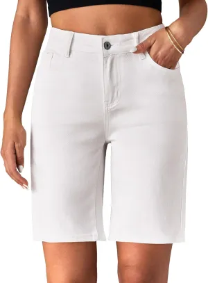 luvamia Bermuda Jean Shorts for Women High Waisted Trendy Stretchy Denim Shorts Knee Length Cutoff Loose Fit Long Shorts