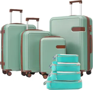 LZ LEISURE ZONE 4 Piece Luggage Set with Compression Packing Cubes for Suitcase, Expandable Spinner Wheels Lightweight Suitcase with TSA Lock, 16 IN 20 IN 24 IN 28 IN, Light Green