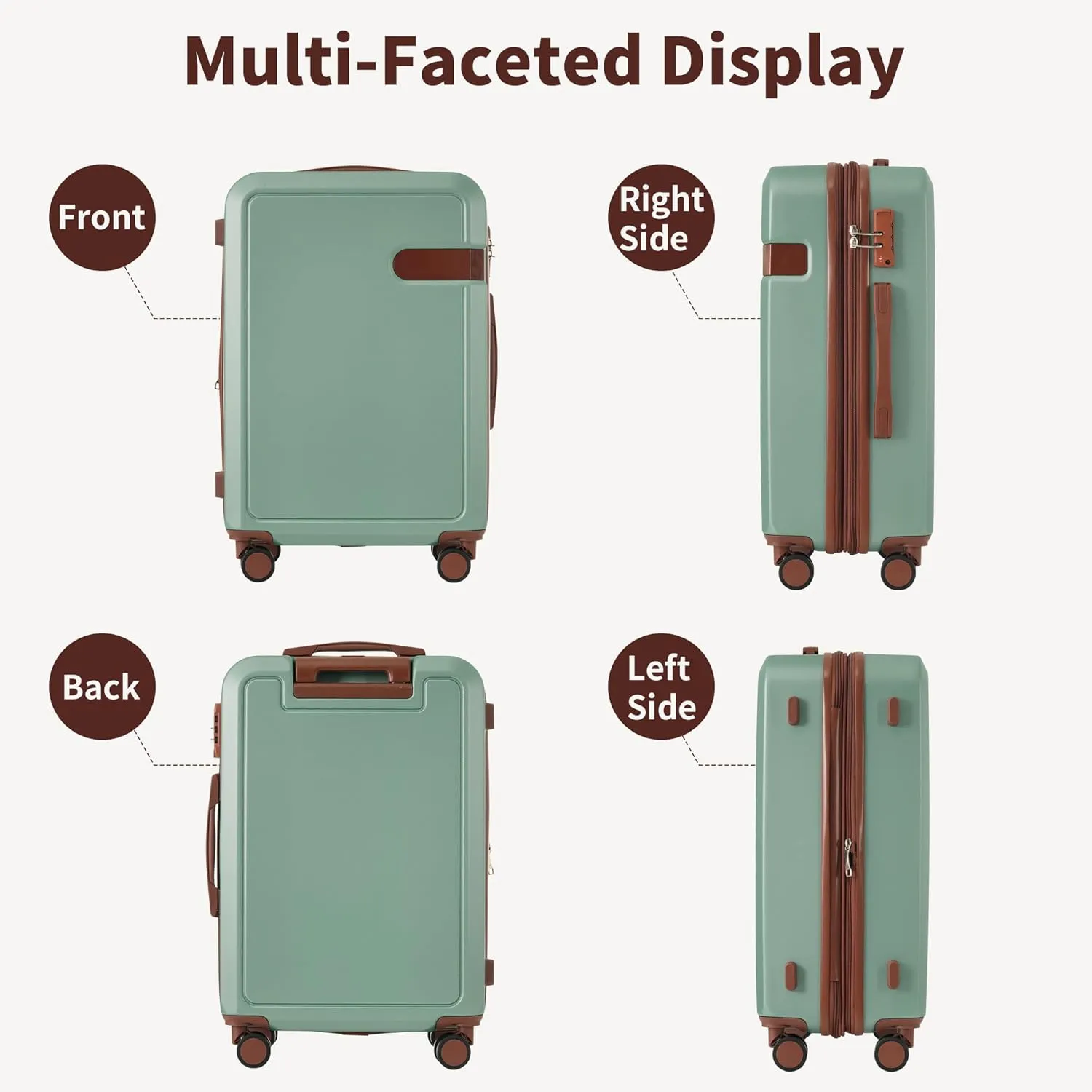 LZ LEISURE ZONE 4 Piece Luggage Set with Compression Packing Cubes for Suitcase, Expandable Spinner Wheels Lightweight Suitcase with TSA Lock, 16 IN 20 IN 24 IN 28 IN, Light Green