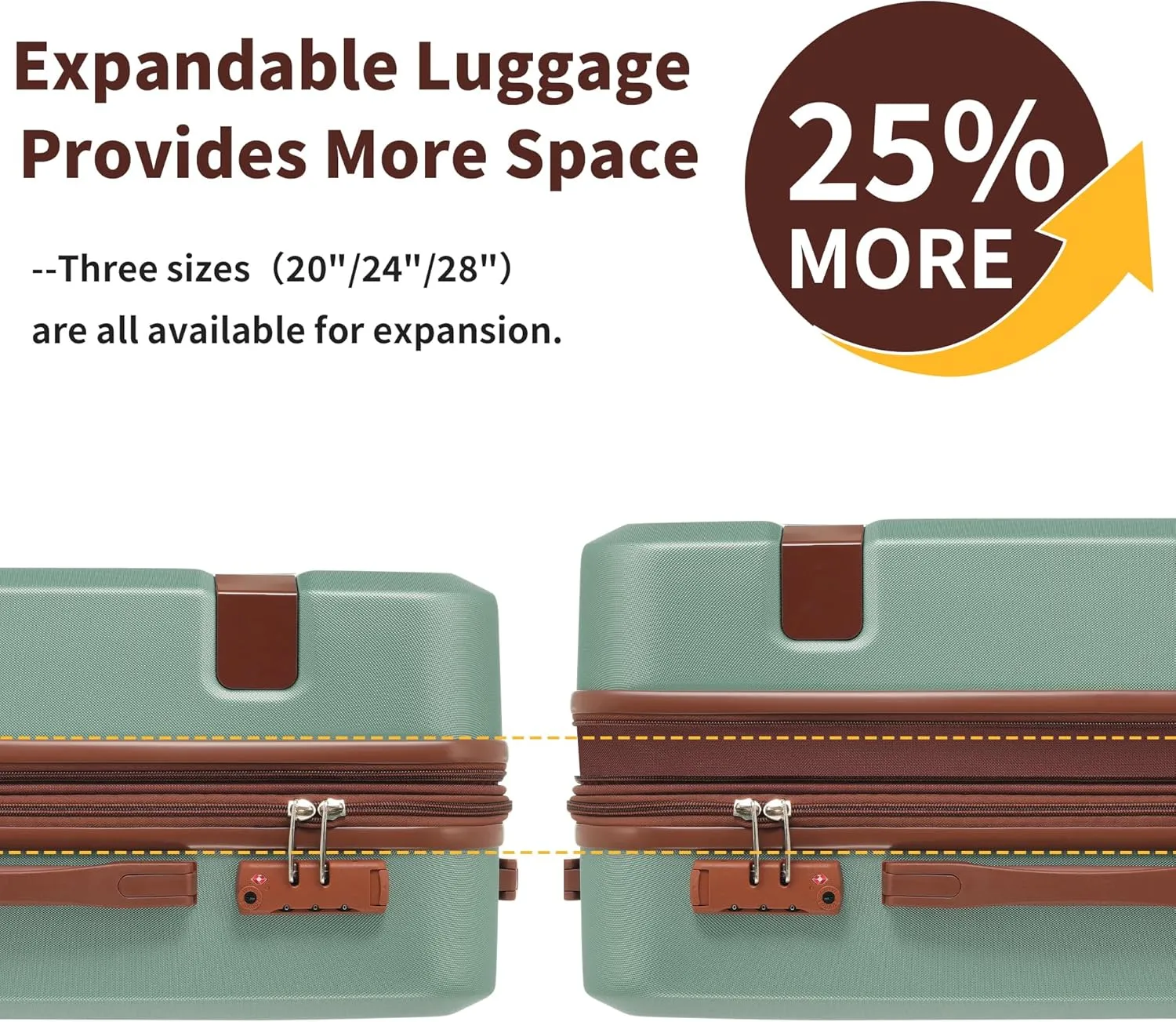 LZ LEISURE ZONE 4 Piece Luggage Set with Compression Packing Cubes for Suitcase, Expandable Spinner Wheels Lightweight Suitcase with TSA Lock, 16 IN 20 IN 24 IN 28 IN, Light Green