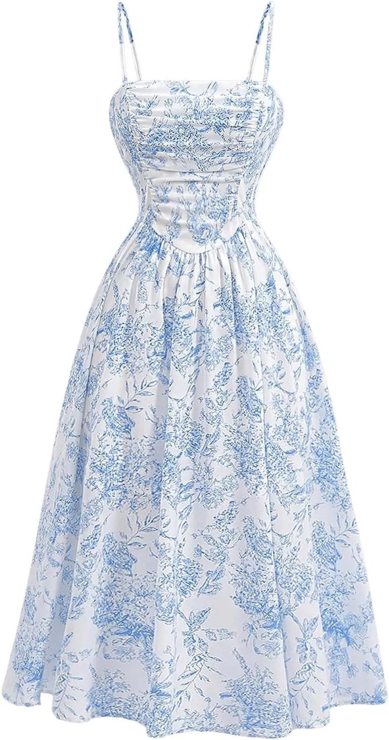 MakeMeChic Girl's Summer Floral Print Sleeveless Cami Dress Ruched High Waist Ruffle Hem Shirred Maxi Dresses