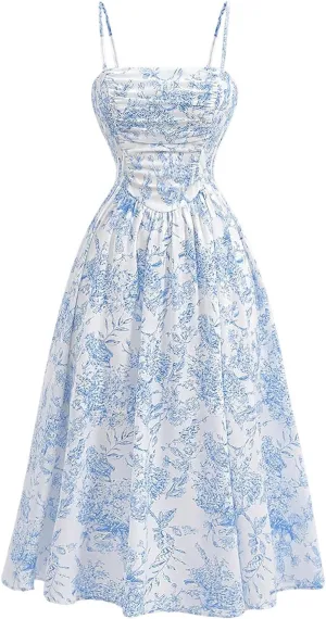 MakeMeChic Girl's Summer Floral Print Sleeveless Cami Dress Ruched High Waist Ruffle Hem Shirred Maxi Dresses