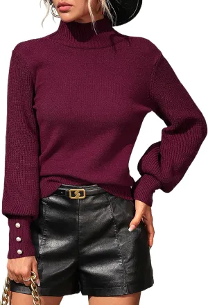 Mansy Women's 2024 Fall Fashion Turtleneck Long Sleeve Ribbed Knit Loose Pullover Sweater Tops
