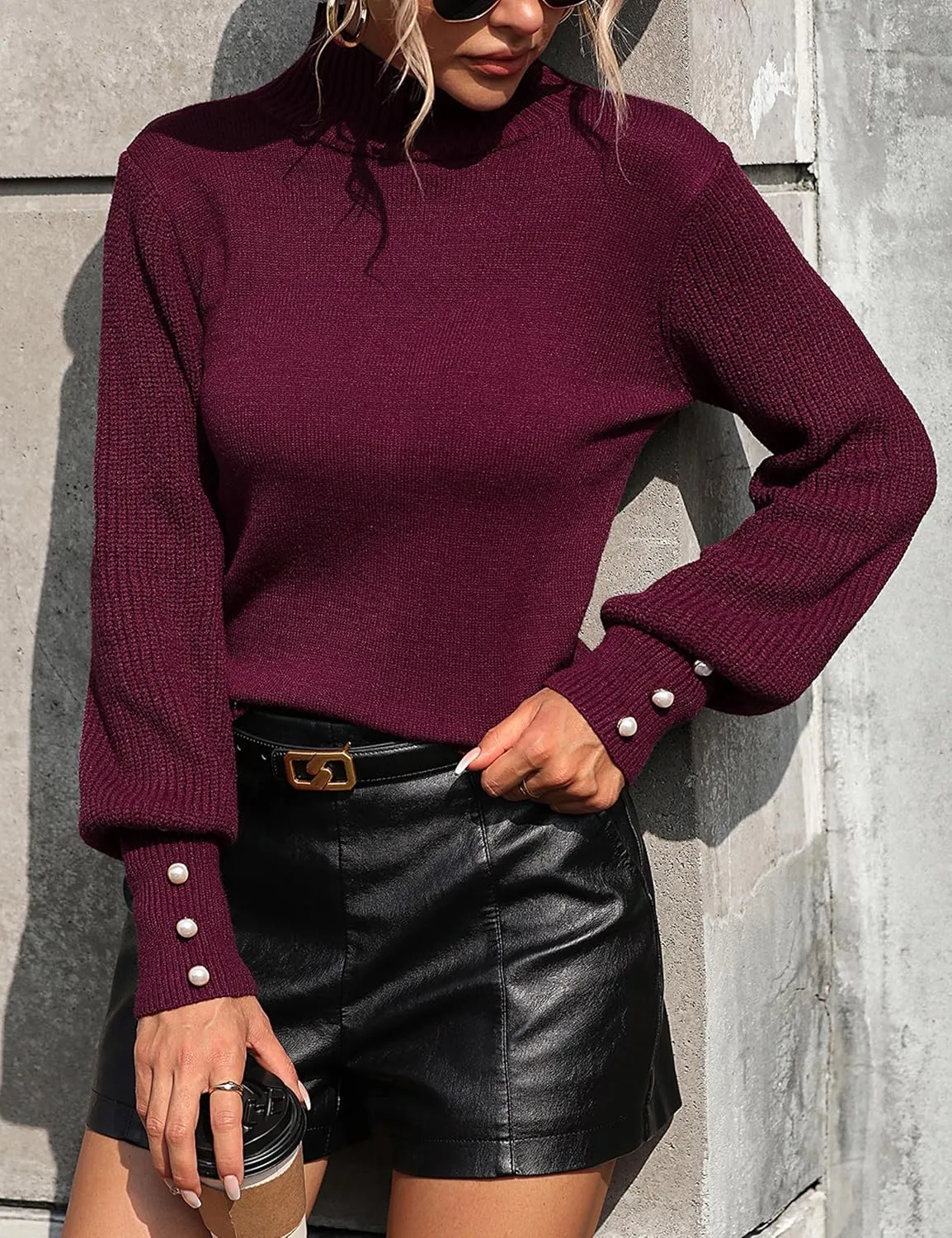 Mansy Women's 2024 Fall Fashion Turtleneck Long Sleeve Ribbed Knit Loose Pullover Sweater Tops