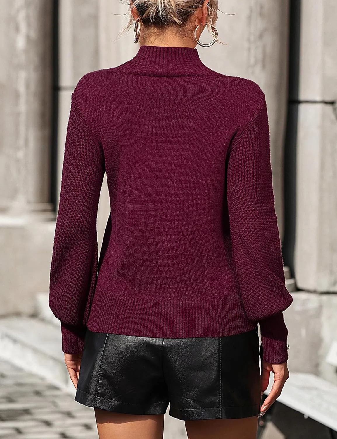 Mansy Women's 2024 Fall Fashion Turtleneck Long Sleeve Ribbed Knit Loose Pullover Sweater Tops