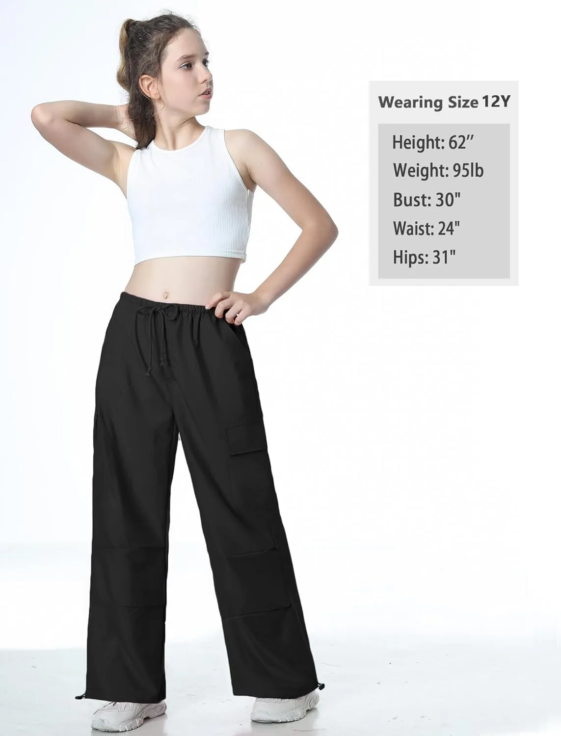 Mebius Girls Parachute Pants Baggy Cargo Hiking Joggers Hip Hop Dance with Pockets Trousers for Kids 8-14Y