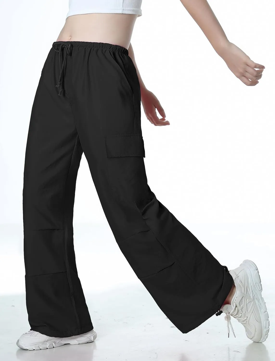 Mebius Girls Parachute Pants Baggy Cargo Hiking Joggers Hip Hop Dance with Pockets Trousers for Kids 8-14Y