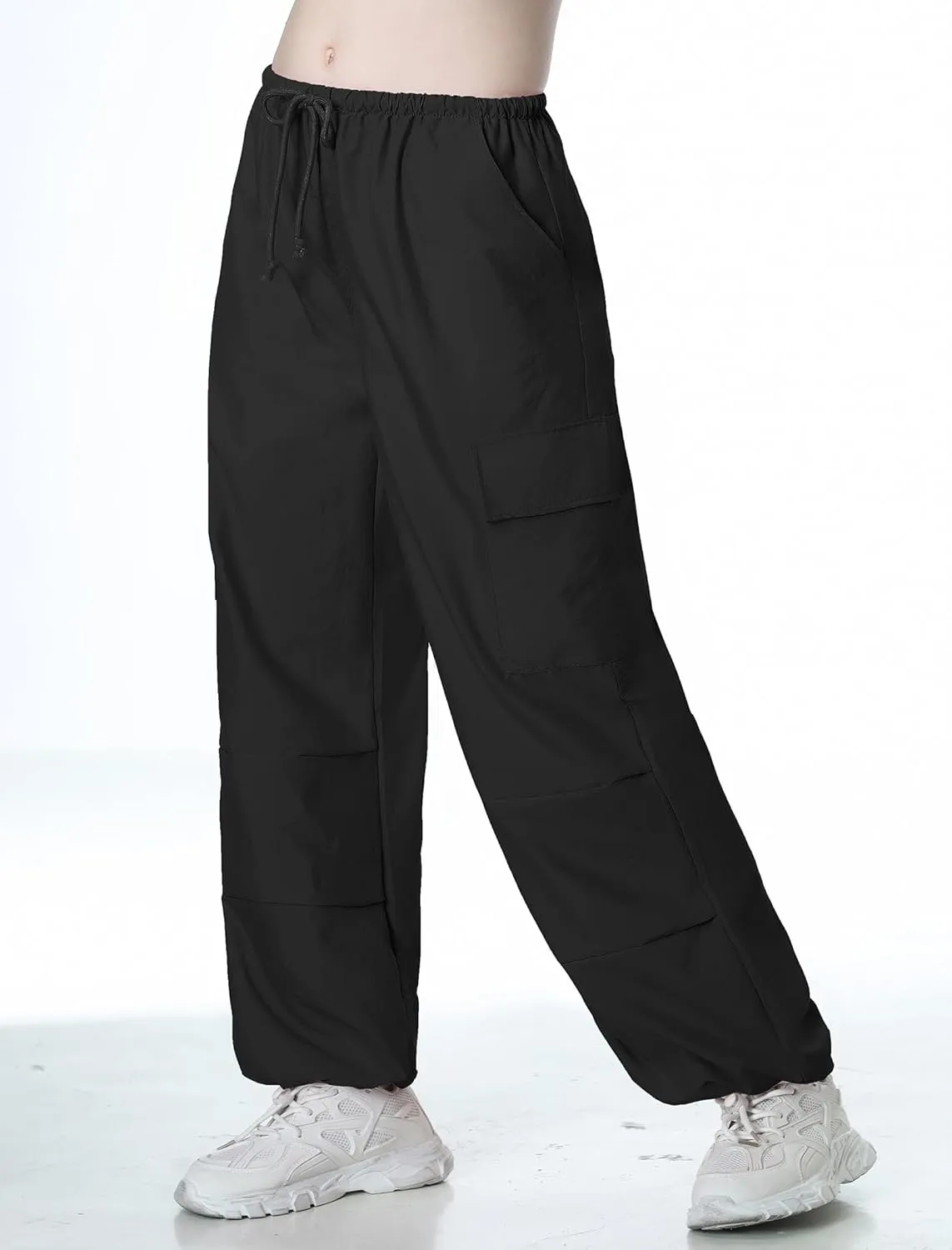 Mebius Girls Parachute Pants Baggy Cargo Hiking Joggers Hip Hop Dance with Pockets Trousers for Kids 8-14Y