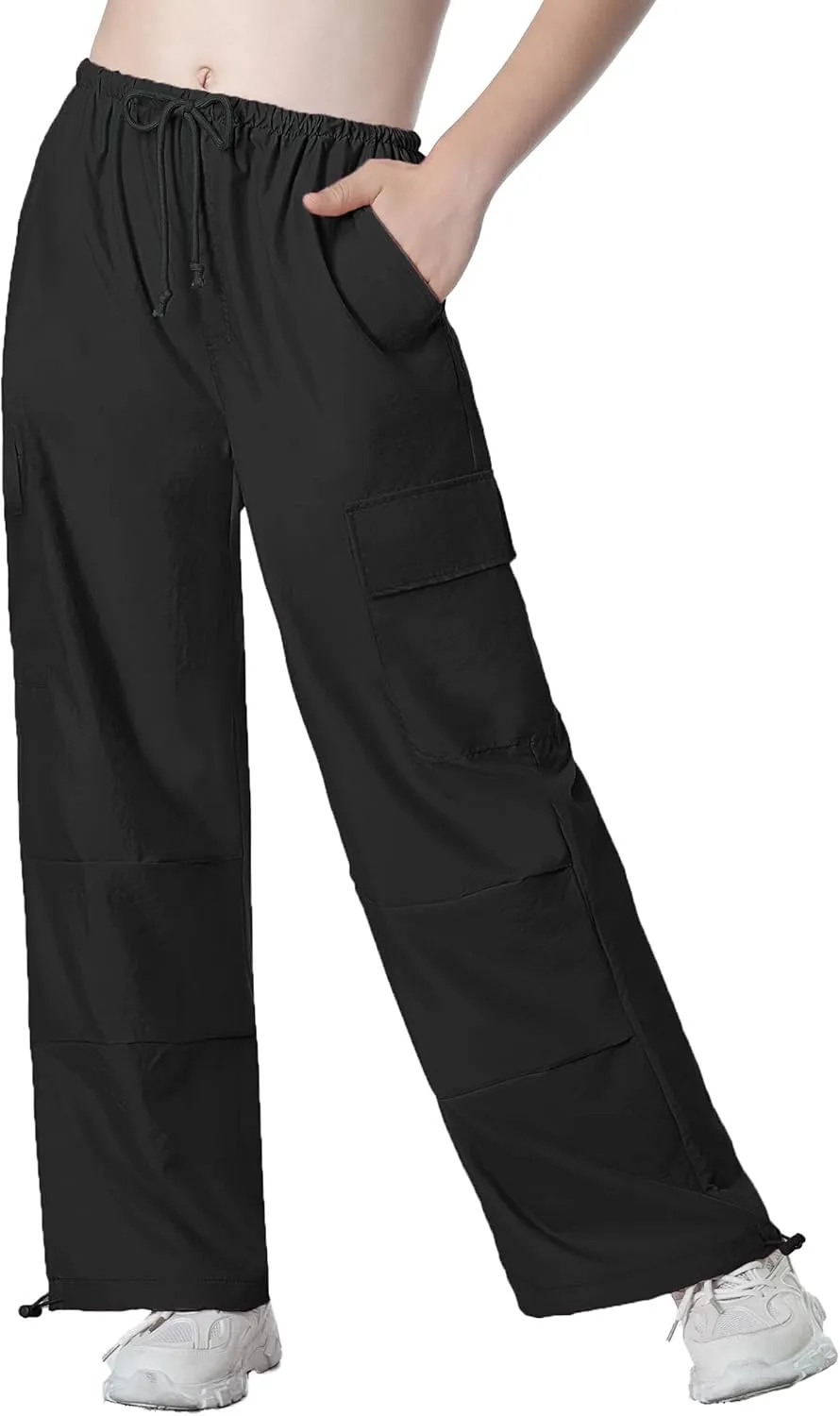 Mebius Girls Parachute Pants Baggy Cargo Hiking Joggers Hip Hop Dance with Pockets Trousers for Kids 8-14Y