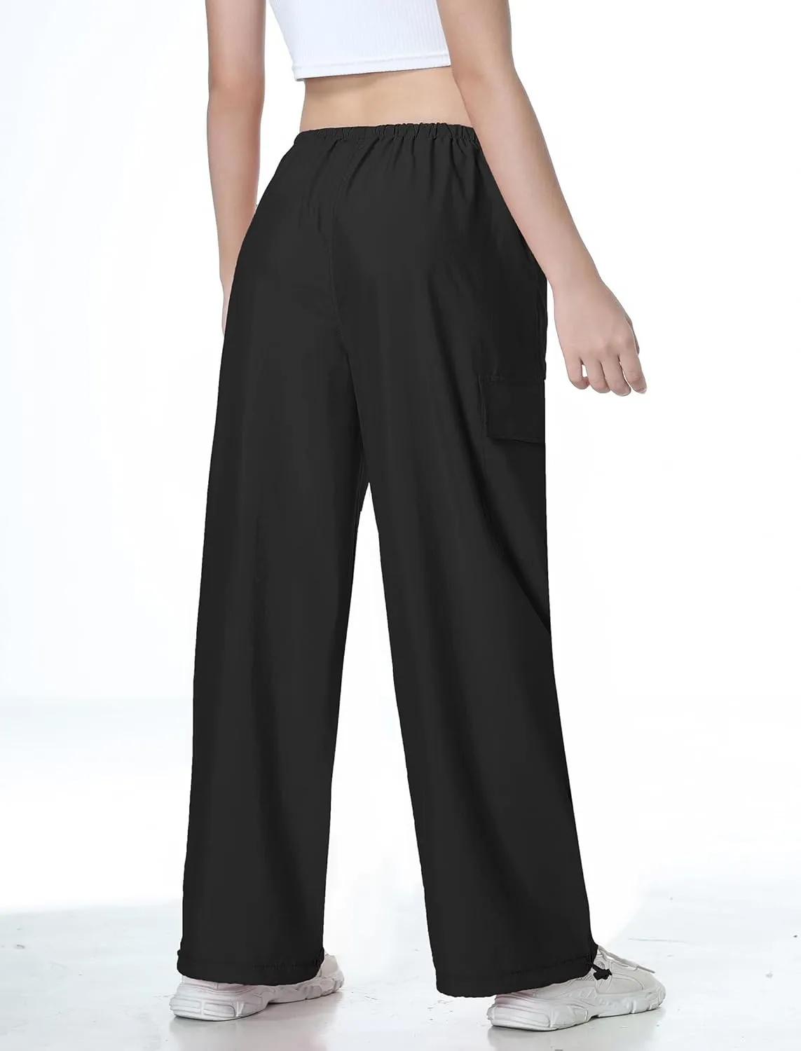 Mebius Girls Parachute Pants Baggy Cargo Hiking Joggers Hip Hop Dance with Pockets Trousers for Kids 8-14Y