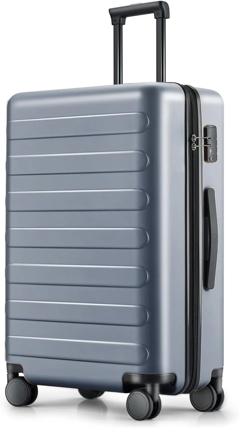 Medium Checked Luggage 24 Inch, Checking In Luggage with Smooth Spinner Wheels, Lightweight, Hard Shell PC Suitcase, Lightweight Travel Luggage, TSA Approved (Grey, Rhine Basic)