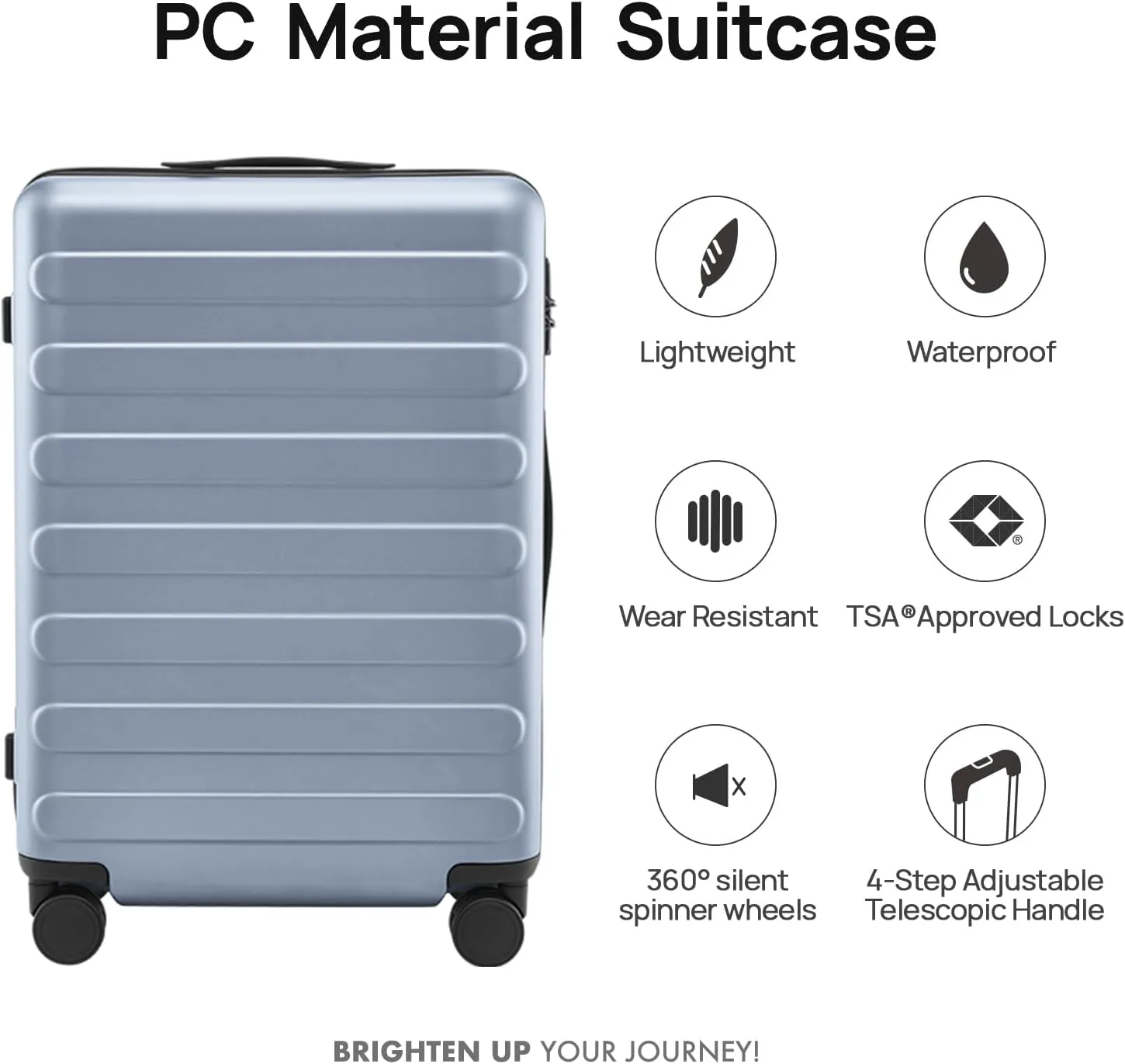Medium Checked Luggage 24 Inch, Checking In Luggage with Smooth Spinner Wheels, Lightweight, Hard Shell PC Suitcase, Lightweight Travel Luggage, TSA Approved (Grey, Rhine Basic)