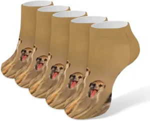 Meerkats Unisex 5 Pair Low Cut Socks No Show Athletic Running Ankle Sock