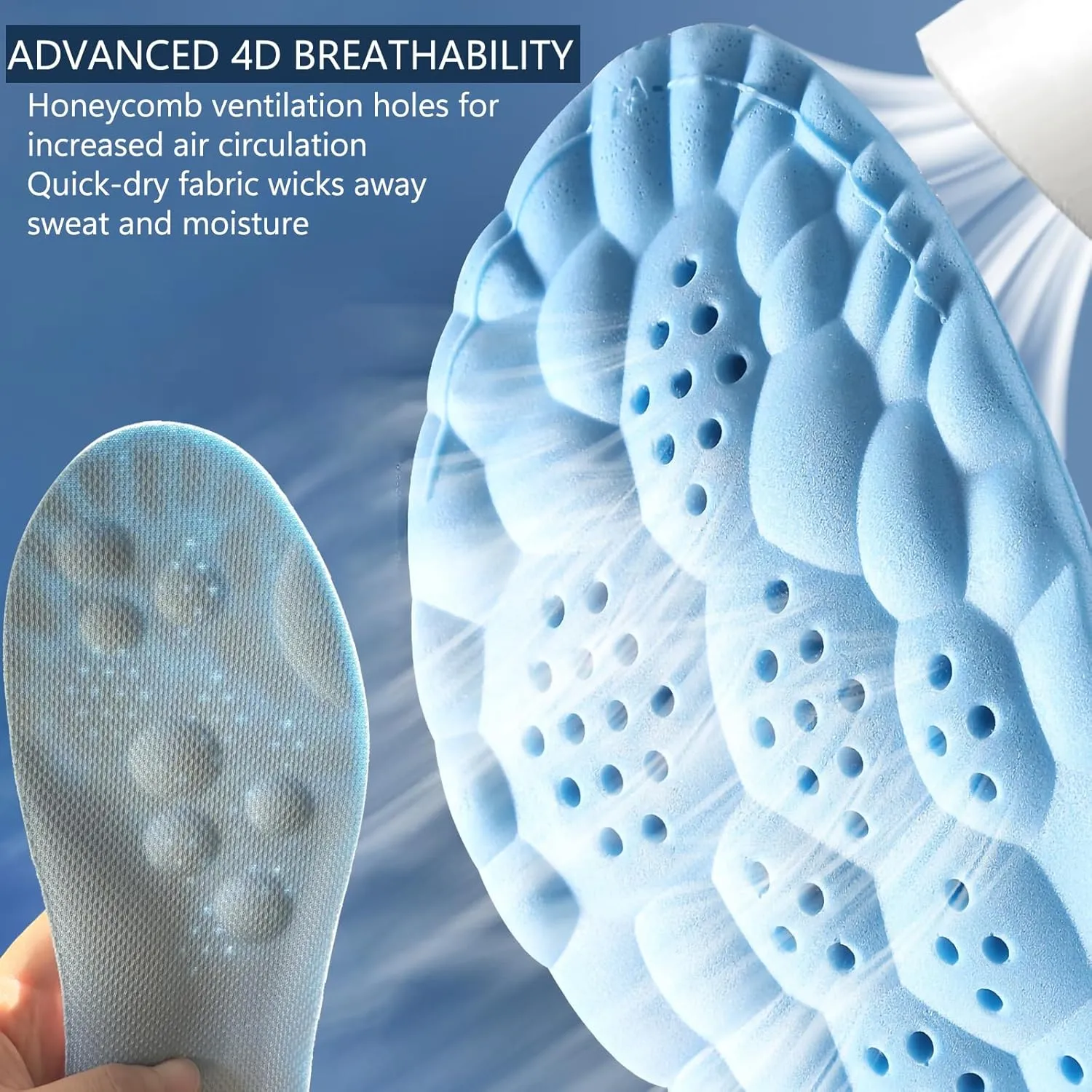 Memory Foam Arch Support Insoles for Women & Men - Breathable Shock Absorption 4D Cloud Soles Replacement Insoles for Sneakers, Trainers, Sports Shoes & Work Boots (Sky Blue, 11-11.5 US Men)