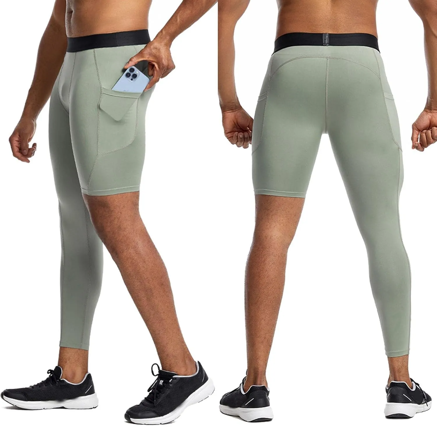 Men Joggers Pants High Waisted One Leg Stretchy Slim Fitness Running Workout Seamless Leggings Sport Compression Pants