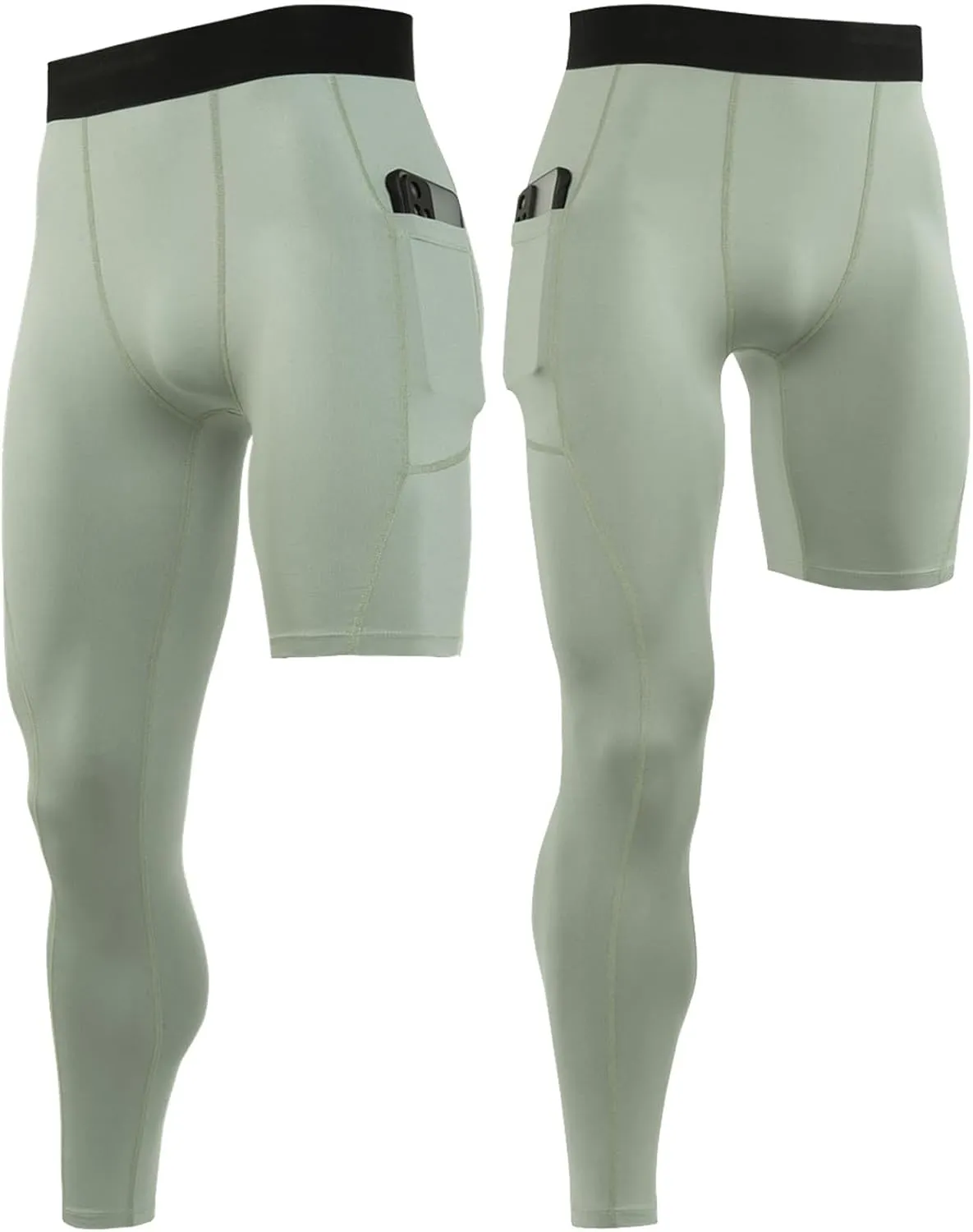 Men Joggers Pants High Waisted One Leg Stretchy Slim Fitness Running Workout Seamless Leggings Sport Compression Pants