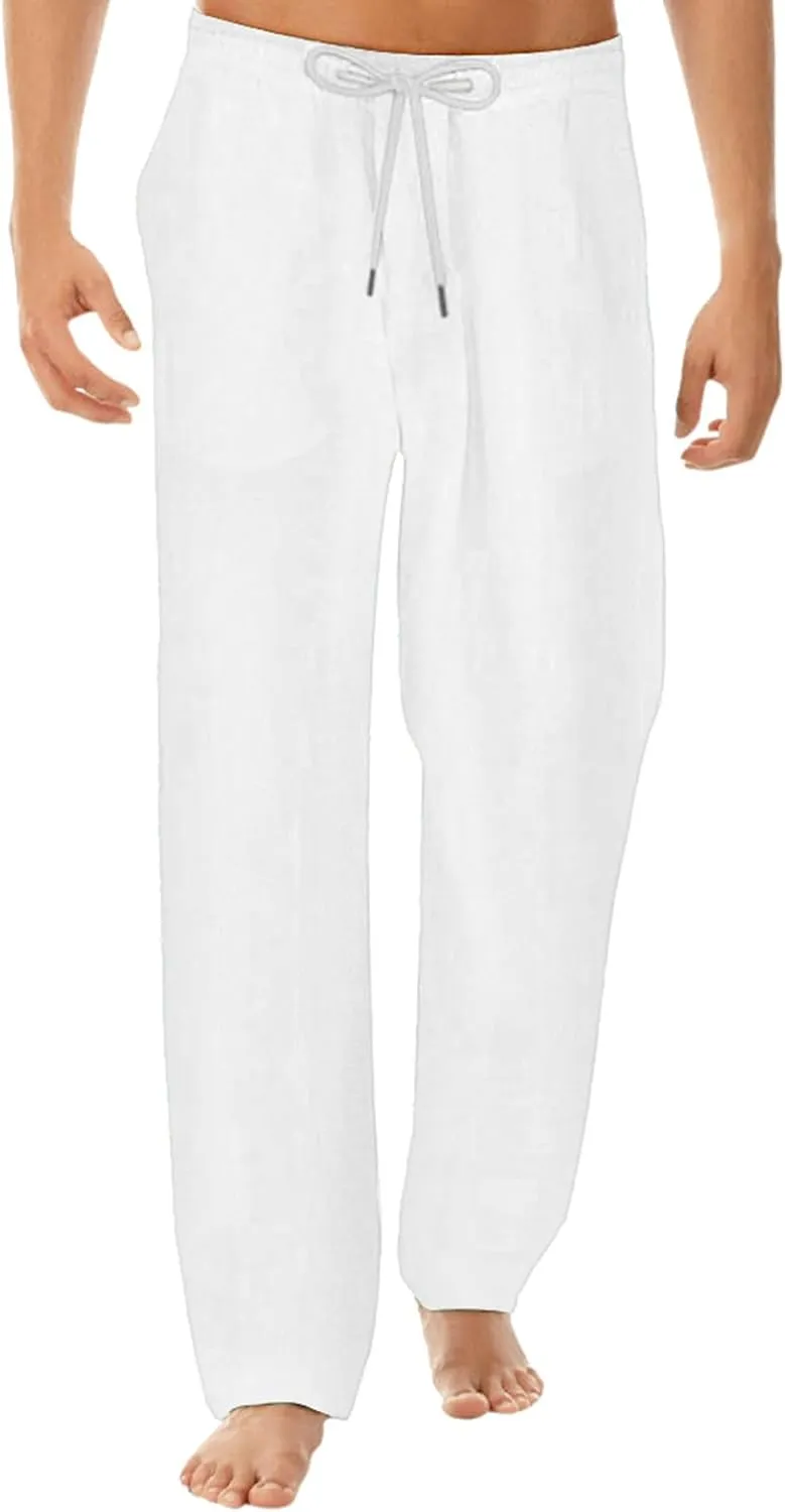 Mens Casual Baggy Cotton Linen Pocket Lounge Harem Pants Beach Long Shorts