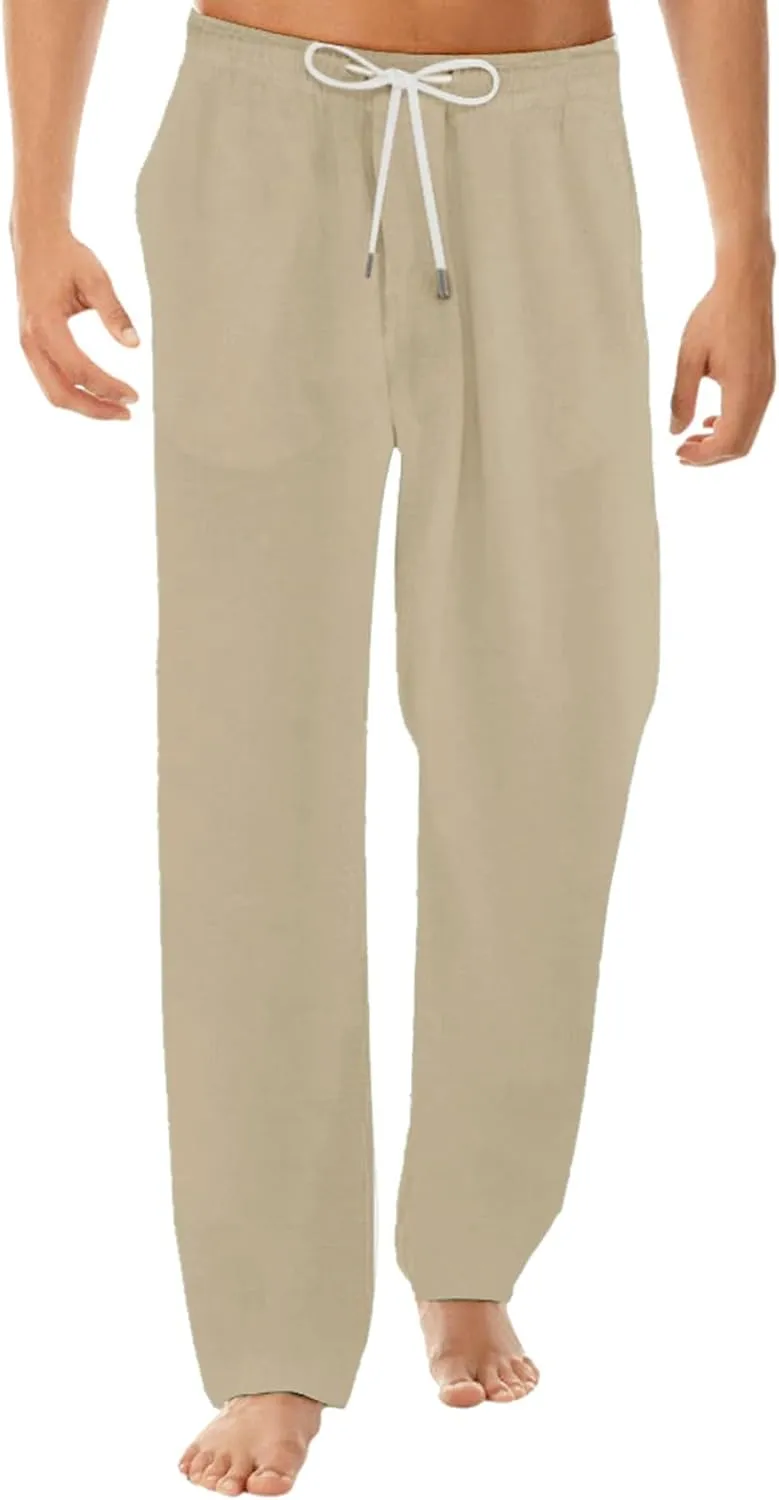 Mens Casual Baggy Cotton Linen Pocket Lounge Harem Pants Beach Long Shorts