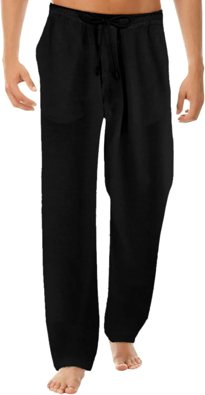 Mens Casual Baggy Cotton Linen Pocket Lounge Harem Pants Beach Long Shorts
