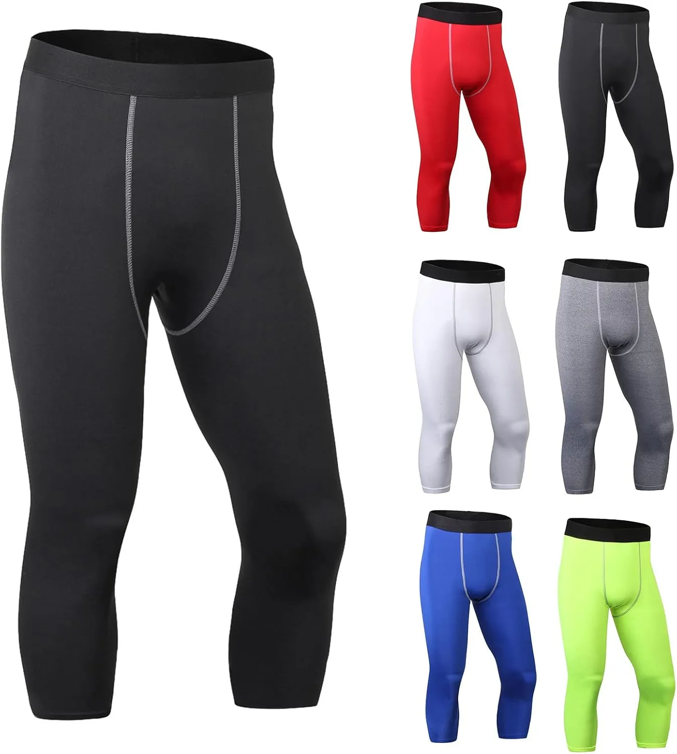 Men's Compression Pants Seamless High Waist Athletic Leggings Base Layer Quick Dry Gym Workout Tights Basketball Pants