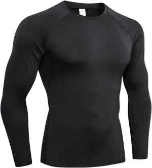 Men's Compression Shirt Long Sleeve Athletic Base Layer Cool Dry Trainning Workout Running T-Shirt, Black-1, XX-Large