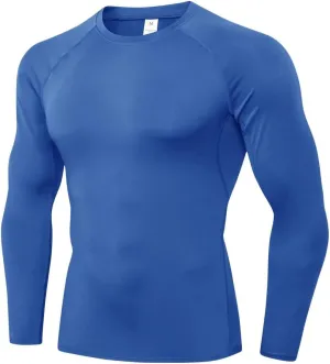 Men's Compression Shirts Long Sleeve Athletic Base Layer Cool Dry Trainning T-Shirt for Workout Running Blue, X-Large