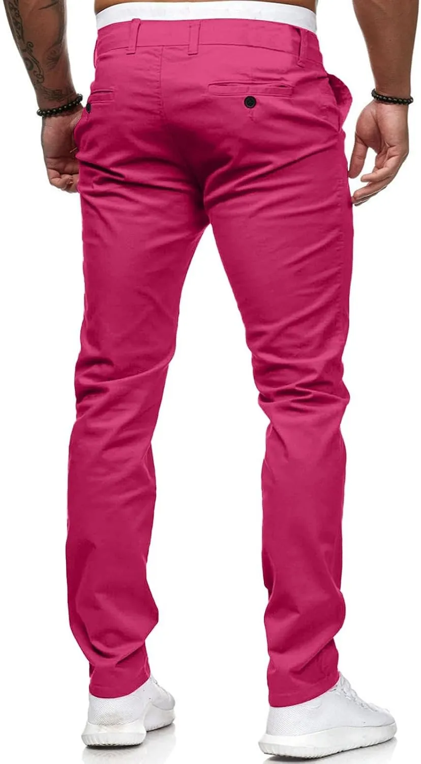 Mens Dress Pants Slim Fit Stretch Chino Pants Flat Front Denim Pants Casual Tapered Golf Pants Straight Leg Dress Slacks
