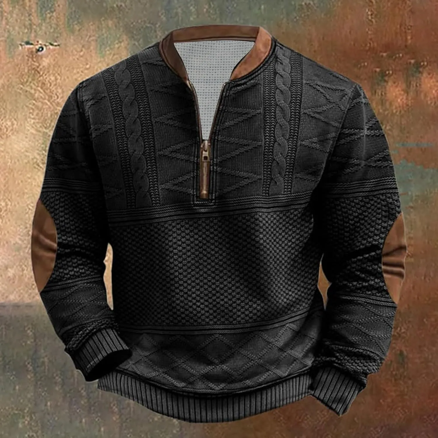 Men's Printed Top Half Zipper Long Sleeved Blouse Round Neck Top/Shirt2024 Mens Solid Big and Tall Solid Clothes