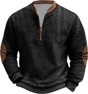 Men's Printed Top Half Zipper Long Sleeved Blouse Round Neck Top/Shirt2024 Mens Solid Big and Tall Solid Clothes
