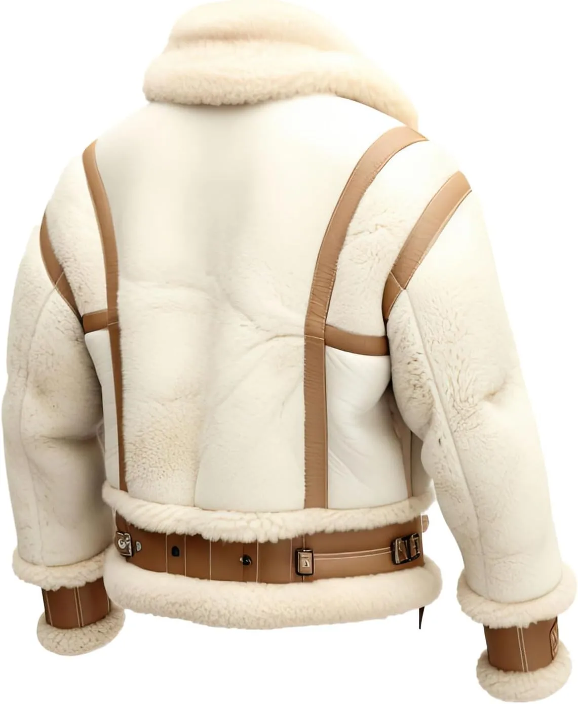 Men’s White Aviator Genuine Leather Sheepskin Sherpa Shearling Faux Fur Winter Warm Pilot B3 Bomber Jacket