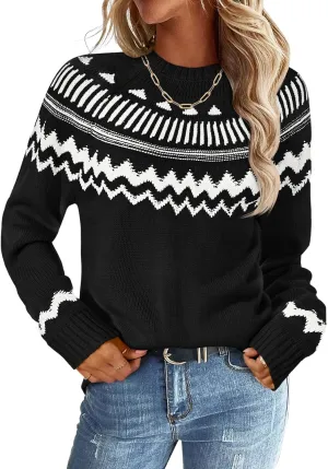 MEROKEETY Women's 2025 Fall Winter Striped Pullover Sweater Trendy Crew Neck Long Sleeve Vintage Color Block Knit Tops