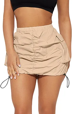 Mini Cargo Skirts for Women Y2K Low Waist Side Drawstring Trendy Summer Short Skirt with Pockets