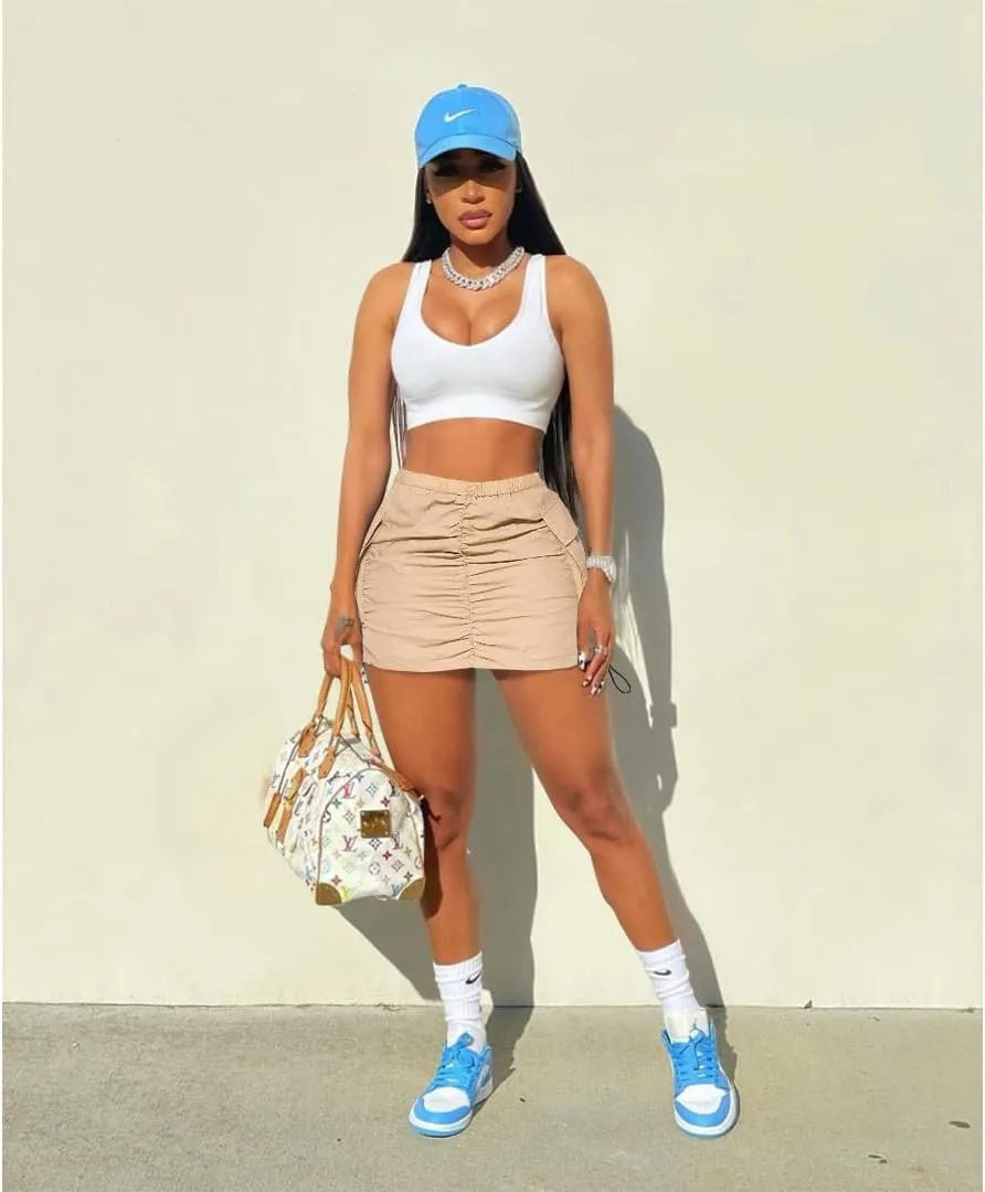 Mini Cargo Skirts for Women Y2K Low Waist Side Drawstring Trendy Summer Short Skirt with Pockets