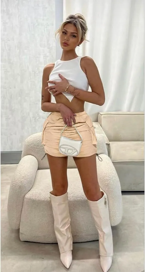 Mini Cargo Skirts for Women Y2K Low Waist Side Drawstring Trendy Summer Short Skirt with Pockets