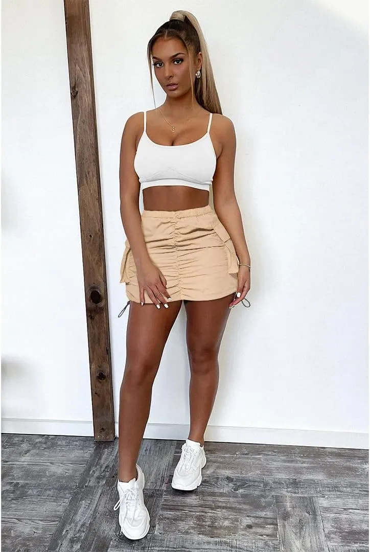 Mini Cargo Skirts for Women Y2K Low Waist Side Drawstring Trendy Summer Short Skirt with Pockets