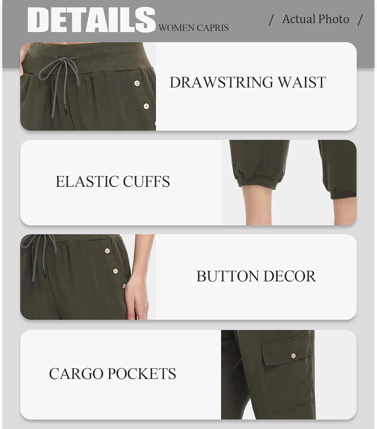 MISS MOLY Women's Cargo Capris Travel Pants Button Decor Summer Loose Harem Sweatpants Stylish Soft with Pockets
