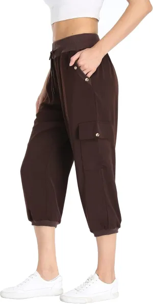 MISS MOLY Women's Cargo Capris Travel Pants Button Decor Summer Loose Harem Sweatpants Stylish Soft with Pockets