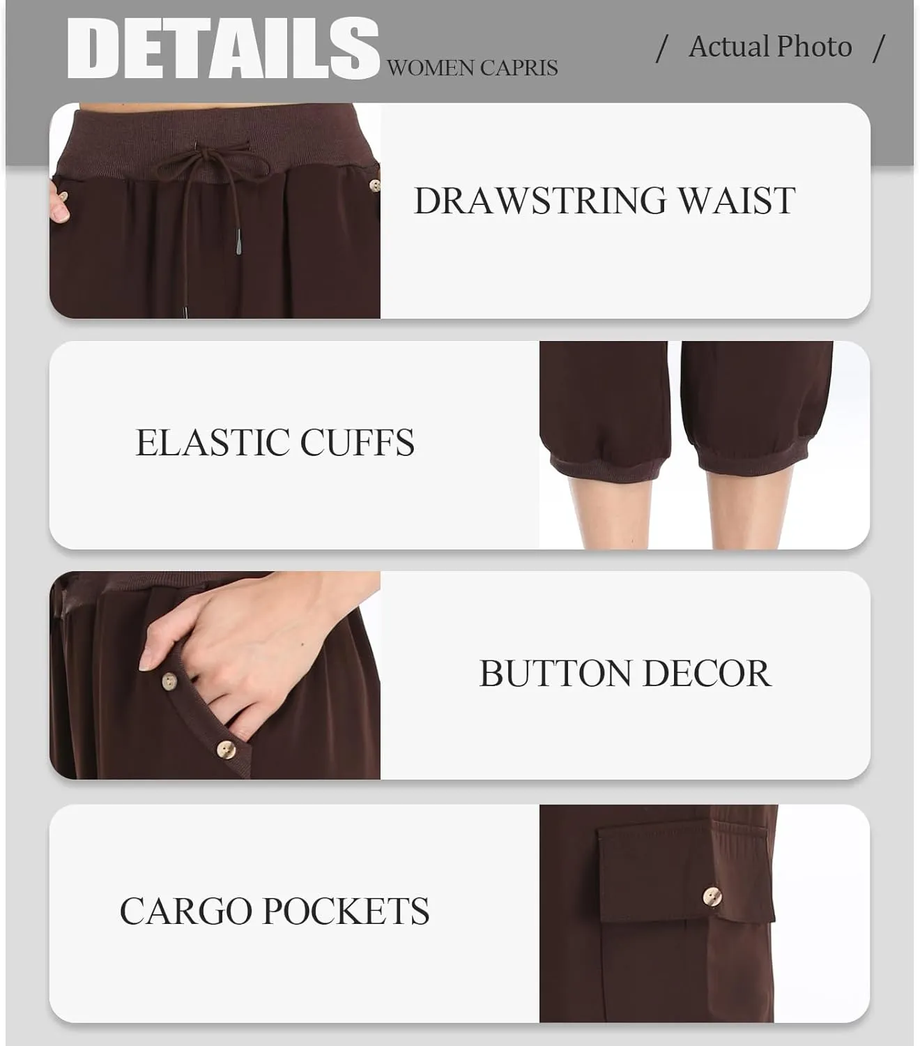MISS MOLY Women's Cargo Capris Travel Pants Button Decor Summer Loose Harem Sweatpants Stylish Soft with Pockets