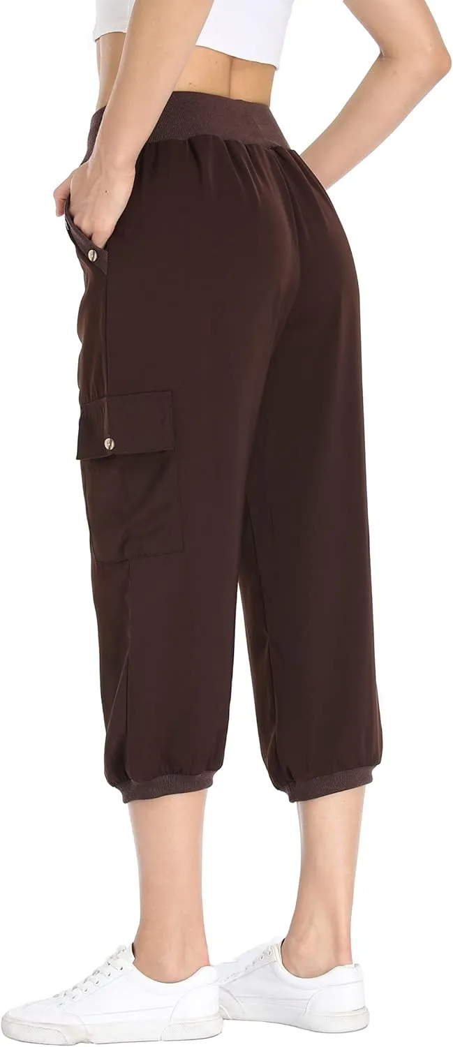 MISS MOLY Women's Cargo Capris Travel Pants Button Decor Summer Loose Harem Sweatpants Stylish Soft with Pockets