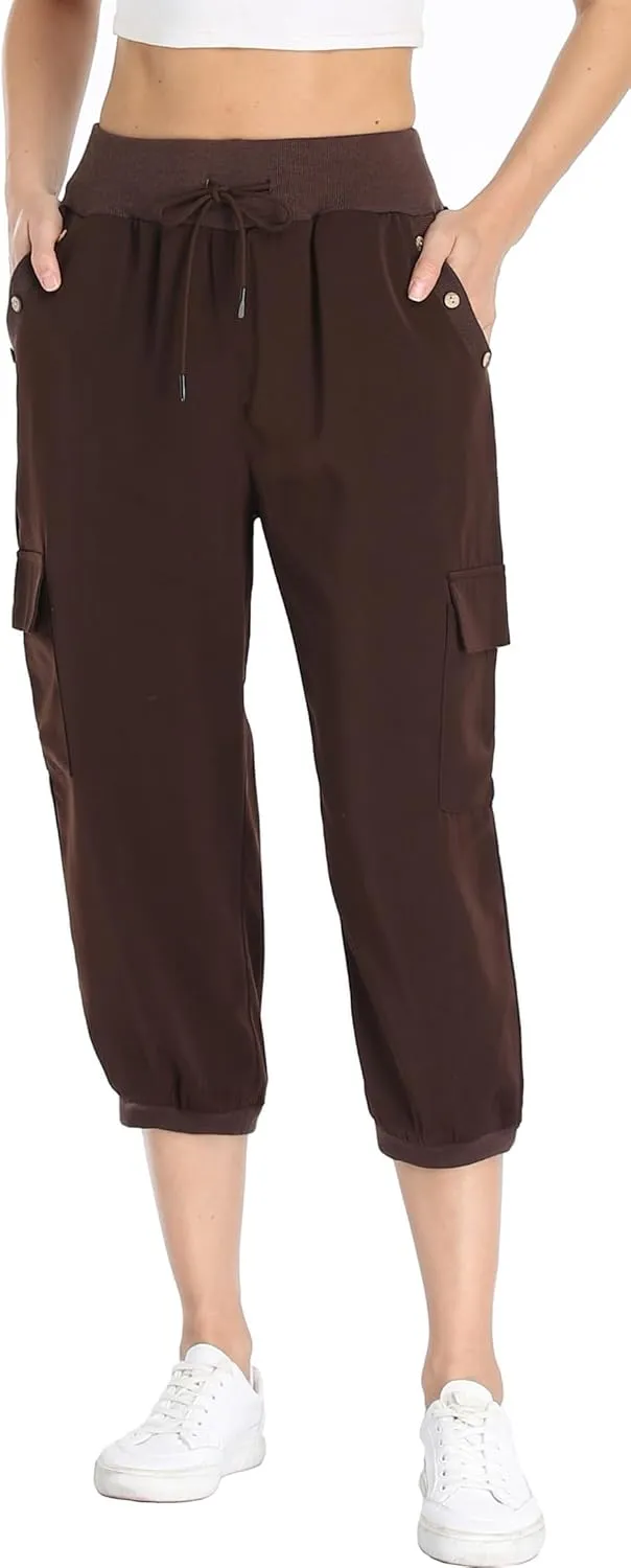 MISS MOLY Women's Cargo Capris Travel Pants Button Decor Summer Loose Harem Sweatpants Stylish Soft with Pockets