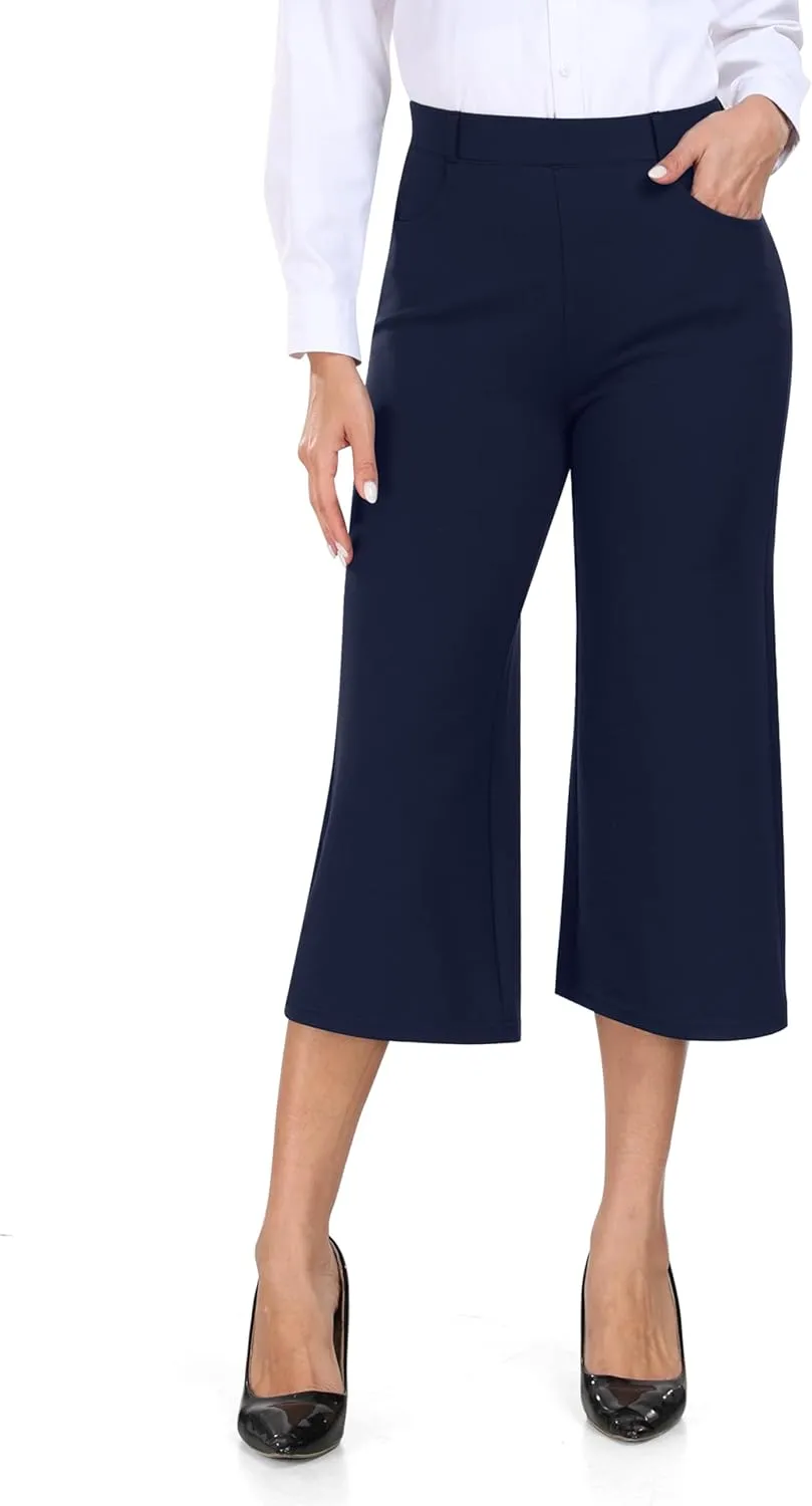 MoFiz Women's Golf Capri Pants Stretch Slim Business Casual Pants Straight Leg Yoga Dress Pants with Pockets Office Slacks