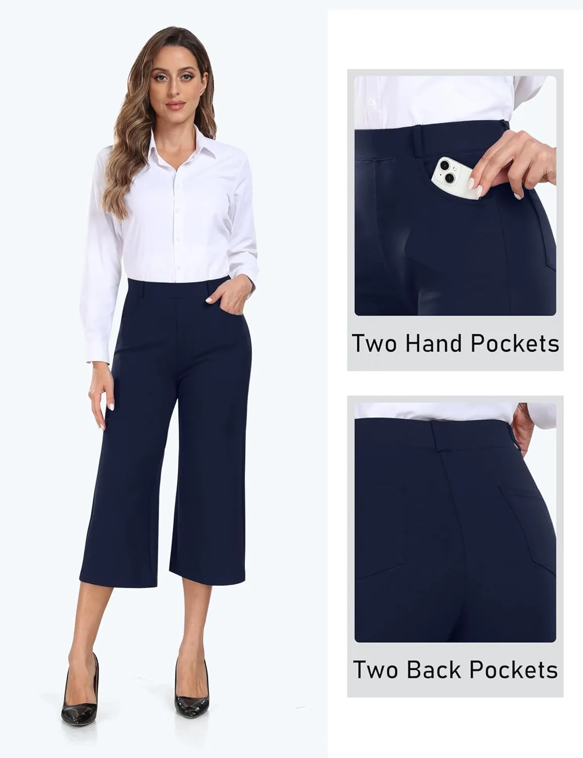 MoFiz Women's Golf Capri Pants Stretch Slim Business Casual Pants Straight Leg Yoga Dress Pants with Pockets Office Slacks
