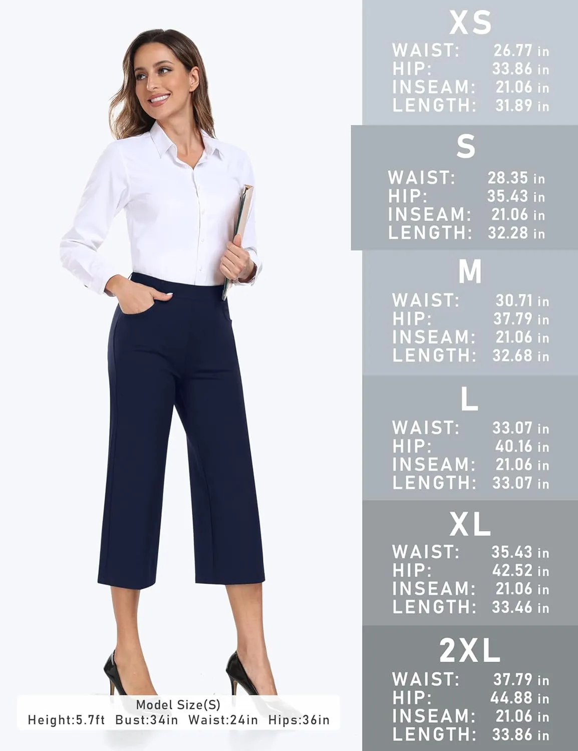 MoFiz Women's Golf Capri Pants Stretch Slim Business Casual Pants Straight Leg Yoga Dress Pants with Pockets Office Slacks