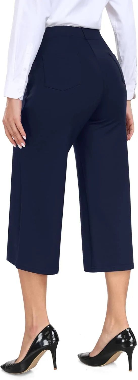 MoFiz Women's Golf Capri Pants Stretch Slim Business Casual Pants Straight Leg Yoga Dress Pants with Pockets Office Slacks