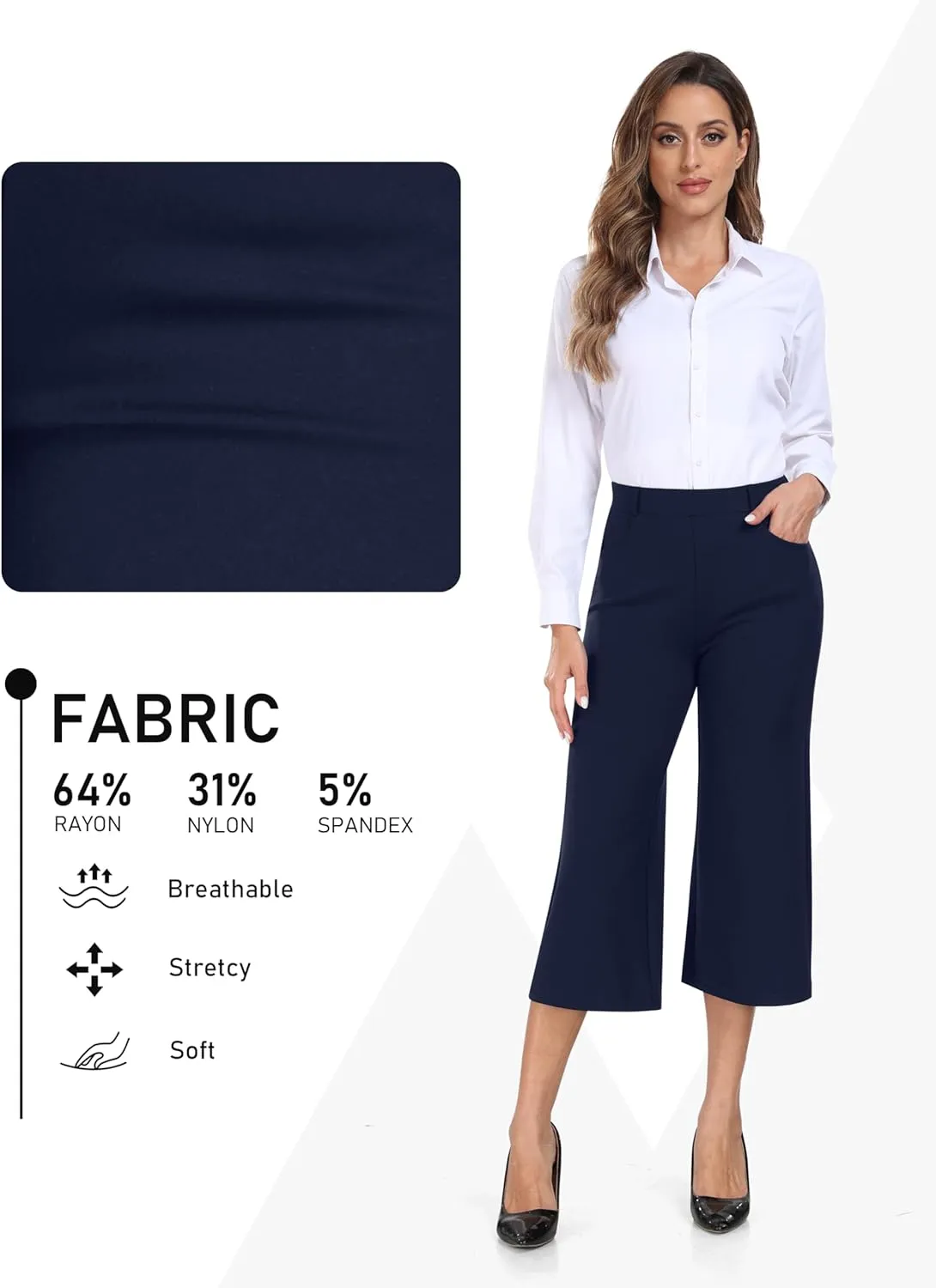 MoFiz Women's Golf Capri Pants Stretch Slim Business Casual Pants Straight Leg Yoga Dress Pants with Pockets Office Slacks