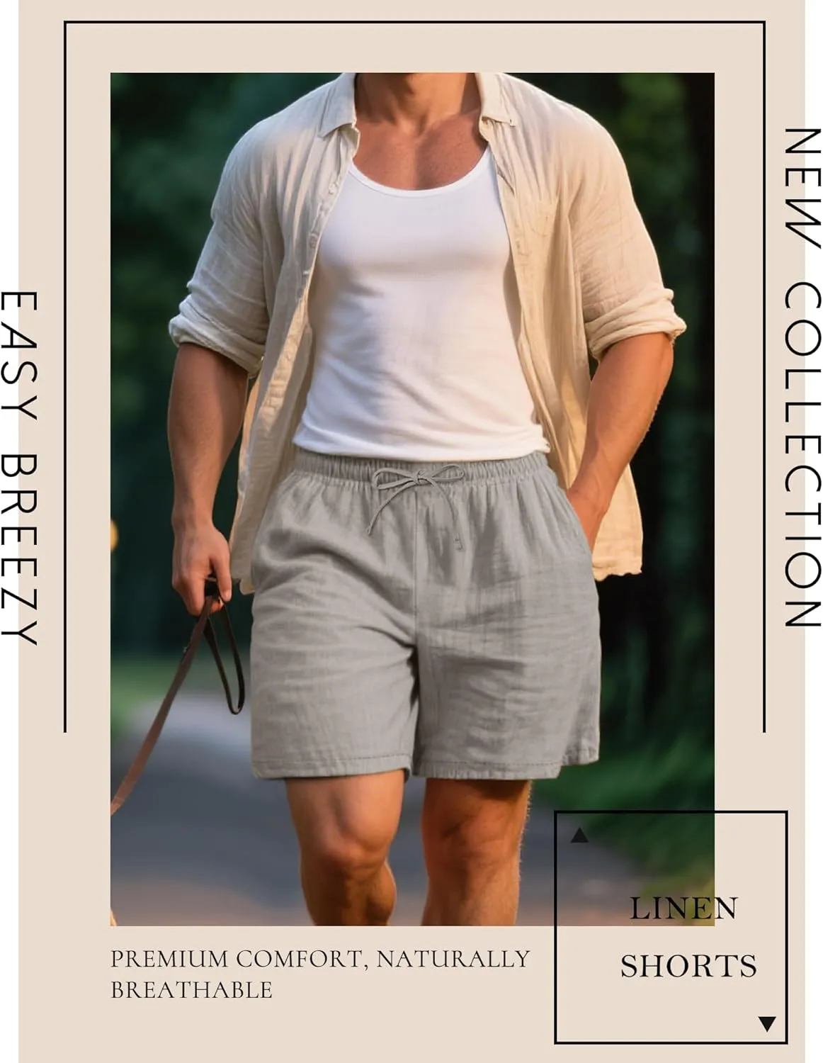 Neer 2 Pack Men's Linen Shorts Cotton L-5XL Big and Tall Regular Casual Lightweight Drawstring Summer Shorts with Pockets